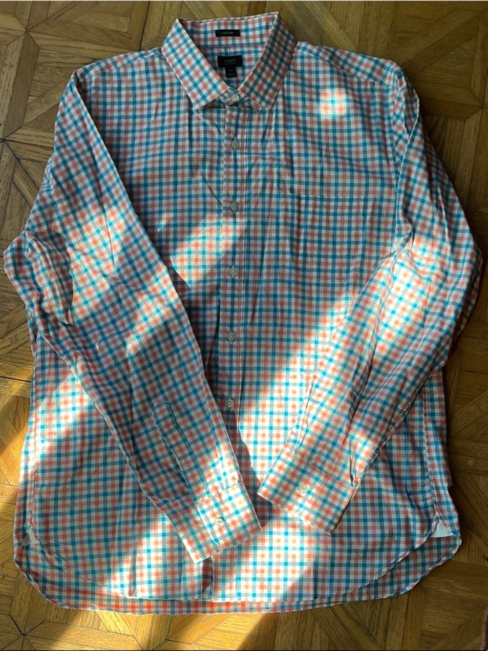 J. Crew Checked Dress Shirt in Blue and Orange